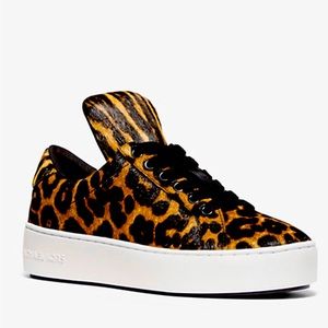 Michael Kors Mindy Animal-Print Calf Hair Platform Sneakers